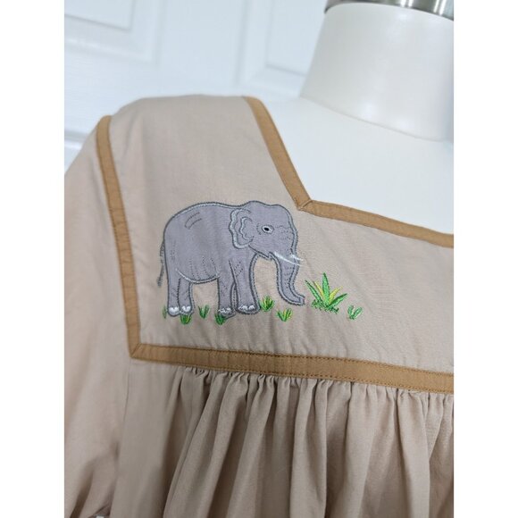 Bechamel Patio (MuMu)  Dress Ruffles Embroidered Monkey Giraffe Animal  Sz Lg - Picture 5 of 12